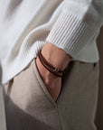 Double Wrap Crisscross Espresso Brown Leather Bracelet