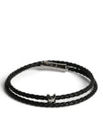 Double Wrap Crisscross Jet Black Leather Bracelet