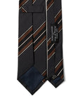Wide Stripe Black Brown White Woven Silk Tie