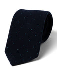 Blue Pin Dot Pattern Winter Navy Woven Wool Silk Tie