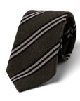 Classic Stripe Khaki Green Black Beige Woven Wool Silk Tie