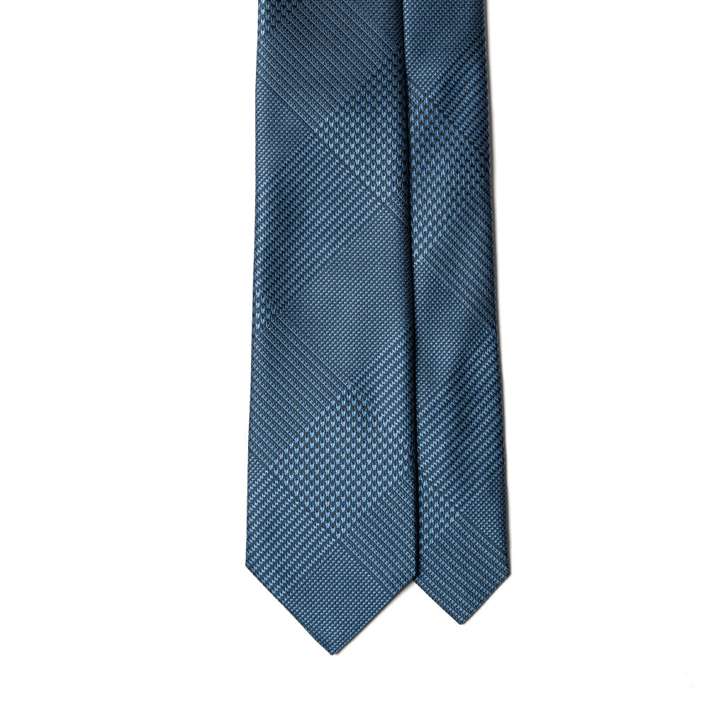 Original Glen Check Pattern Navy Blue Woven Silk Tie