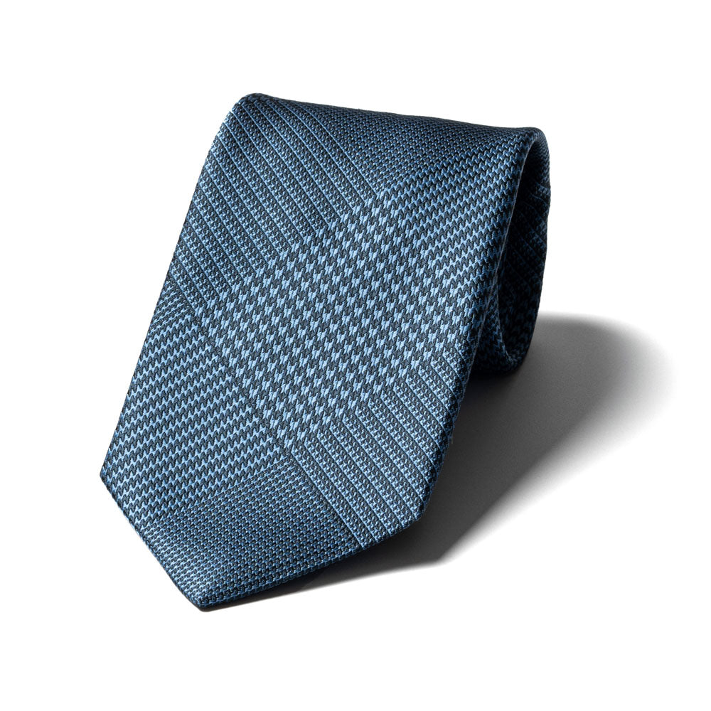 Original Glen Check Pattern Navy Blue Woven Silk Tie