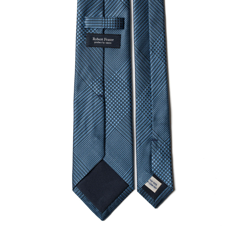 Original Glen Check Pattern Navy Blue Woven Silk Tie