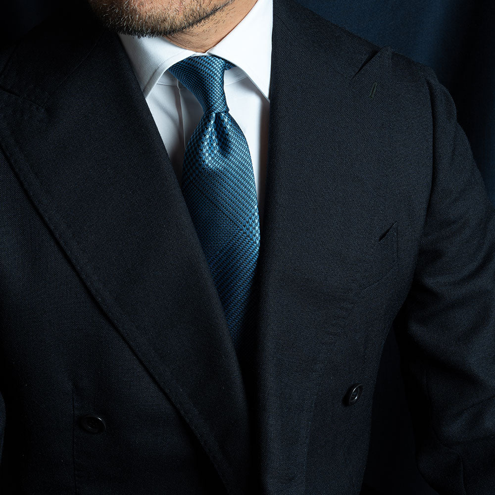 Original Glen Check Pattern Navy Blue Woven Silk Tie