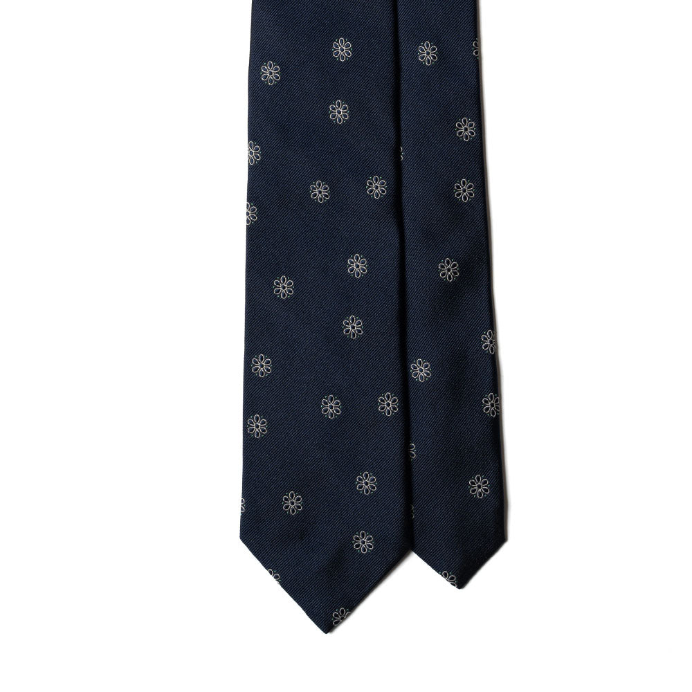 Cosmos Random Pattern Dark Navy Woven Silk Tie