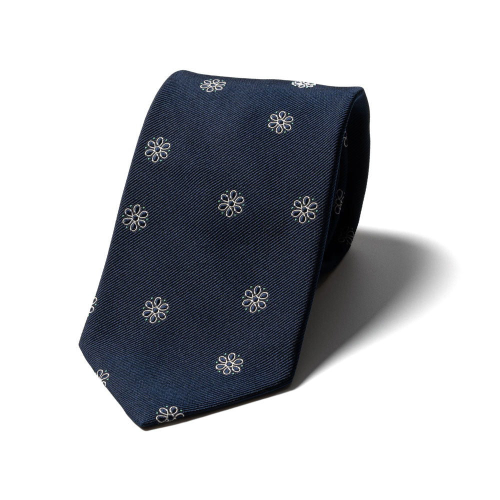 Cosmos Random Pattern Dark Navy Woven Silk Tie
