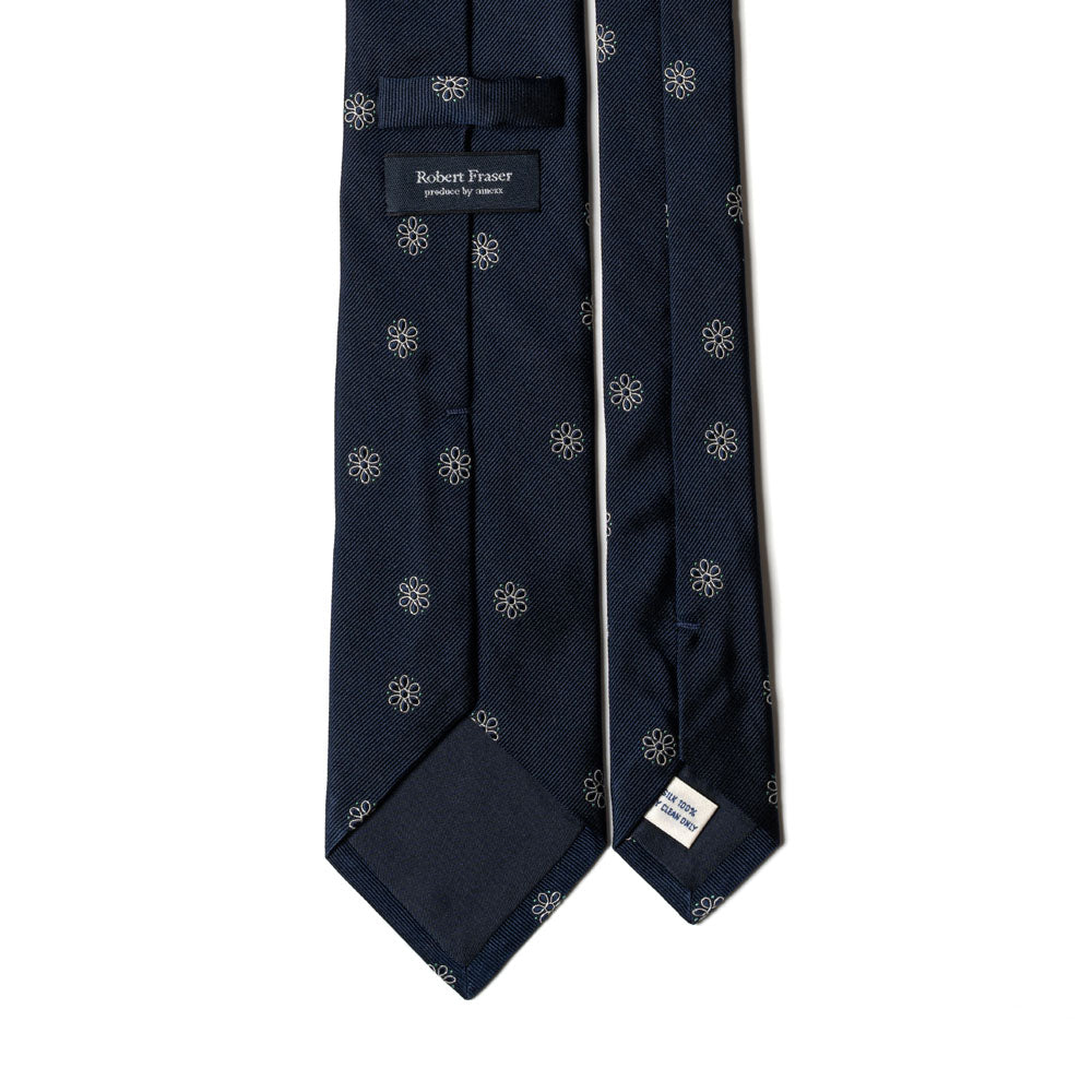 Cosmos Random Pattern Dark Navy Woven Silk Tie