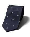 White Flower Pattern Dark Navy Woven Silk Tie