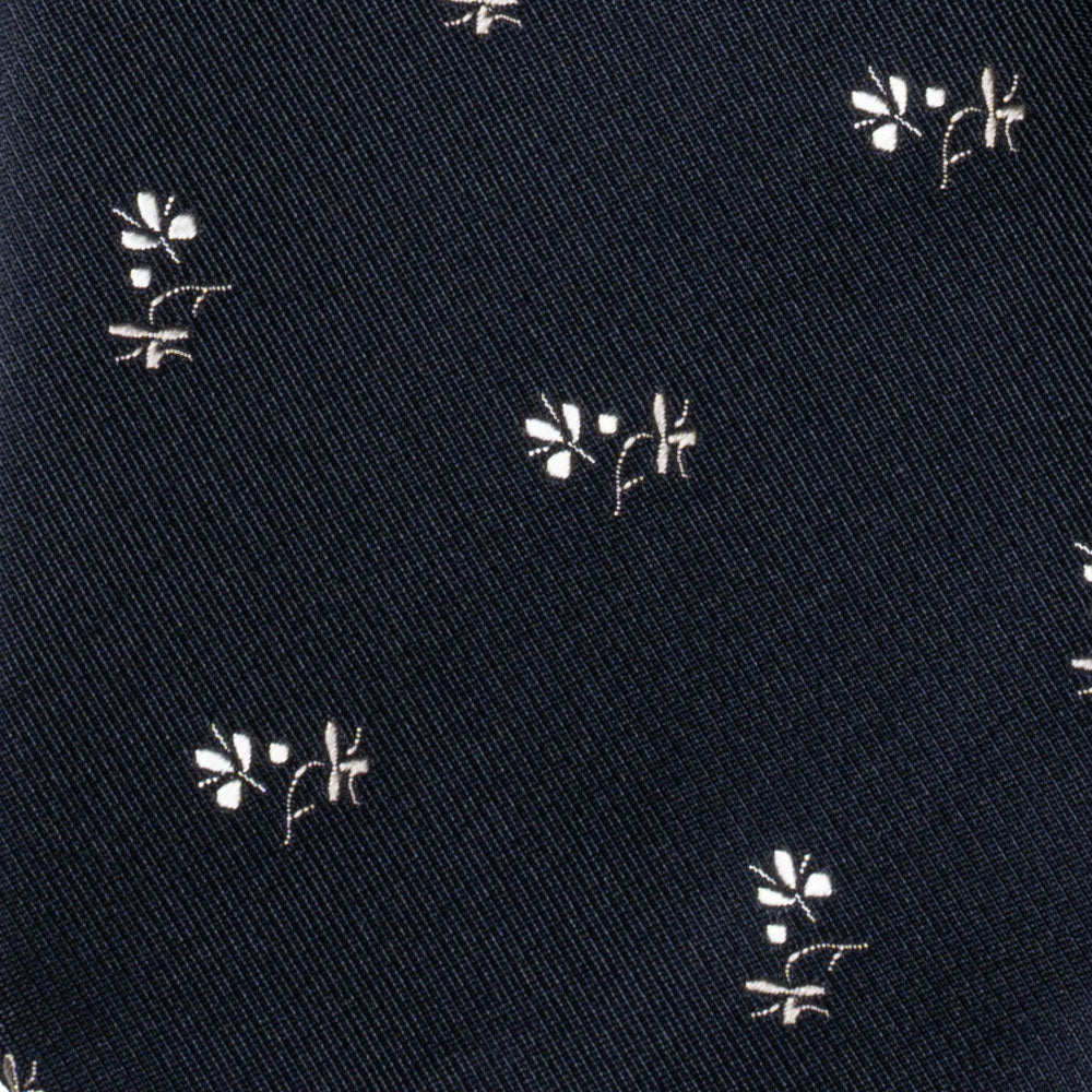 White Flower Pattern Dark Navy Woven Silk Tie
