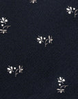 White Flower Pattern Dark Navy Woven Silk Tie