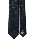 White Flower Pattern Dark Navy Woven Silk Tie