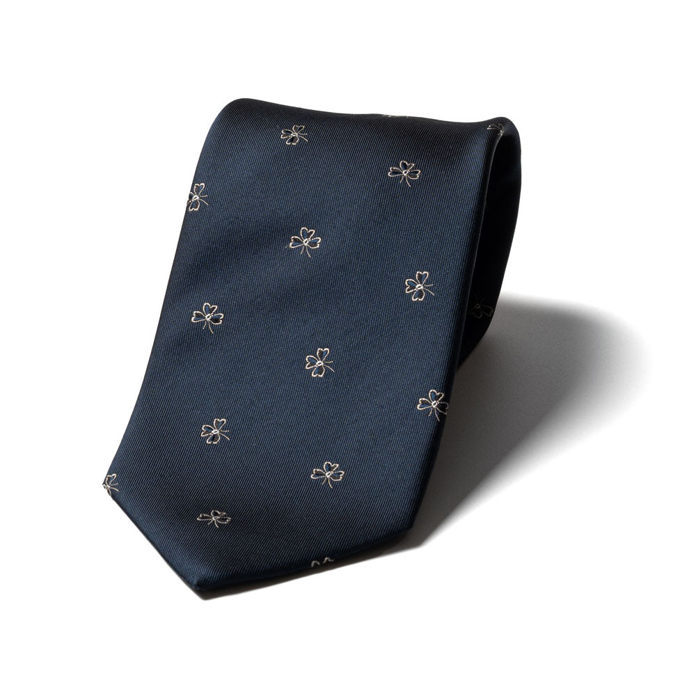 Clover Pattern Dark Navy Woven Silk Tie