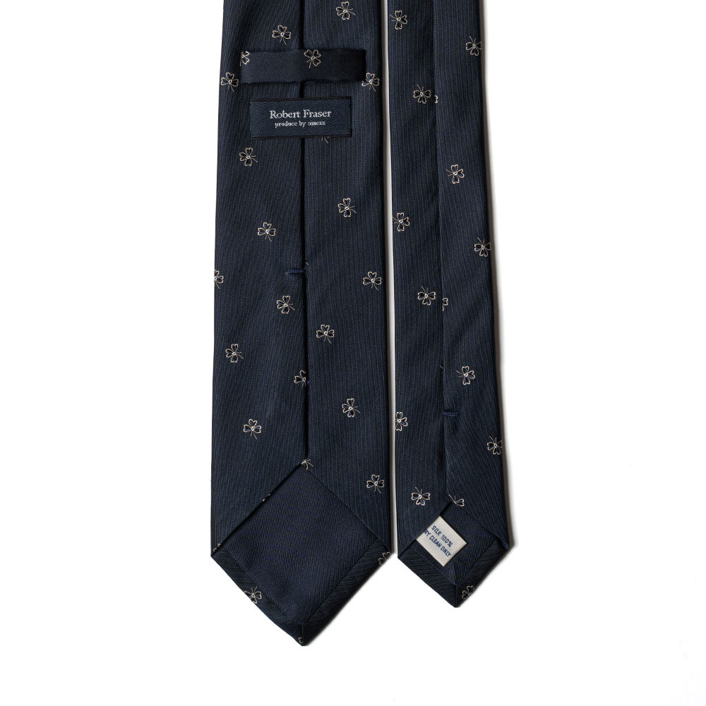 Clover Pattern Dark Navy Woven Silk Tie
