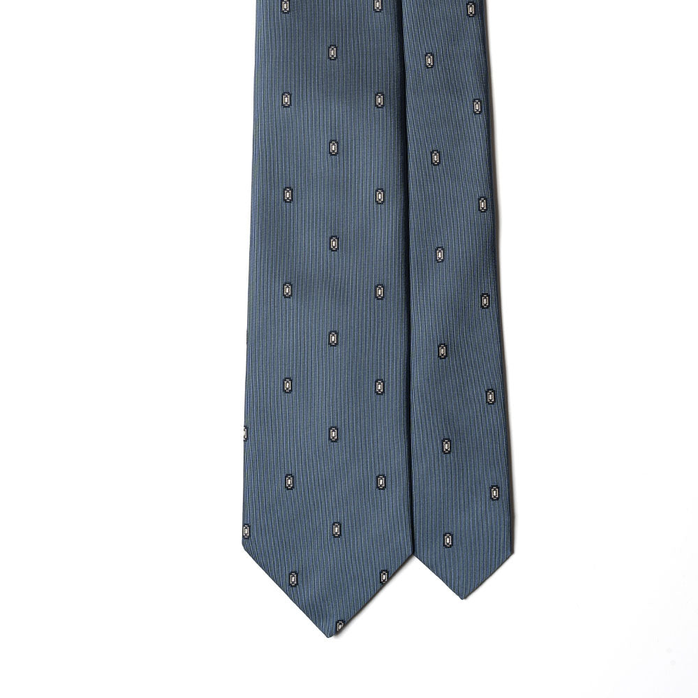 Geometric Medallion Pattern Azure Blue Woven Silk Tie