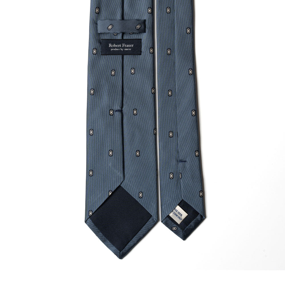 Geometric Medallion Pattern Azure Blue Woven Silk Tie