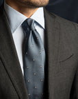 Geometric Medallion Pattern Azure Blue Woven Silk Tie
