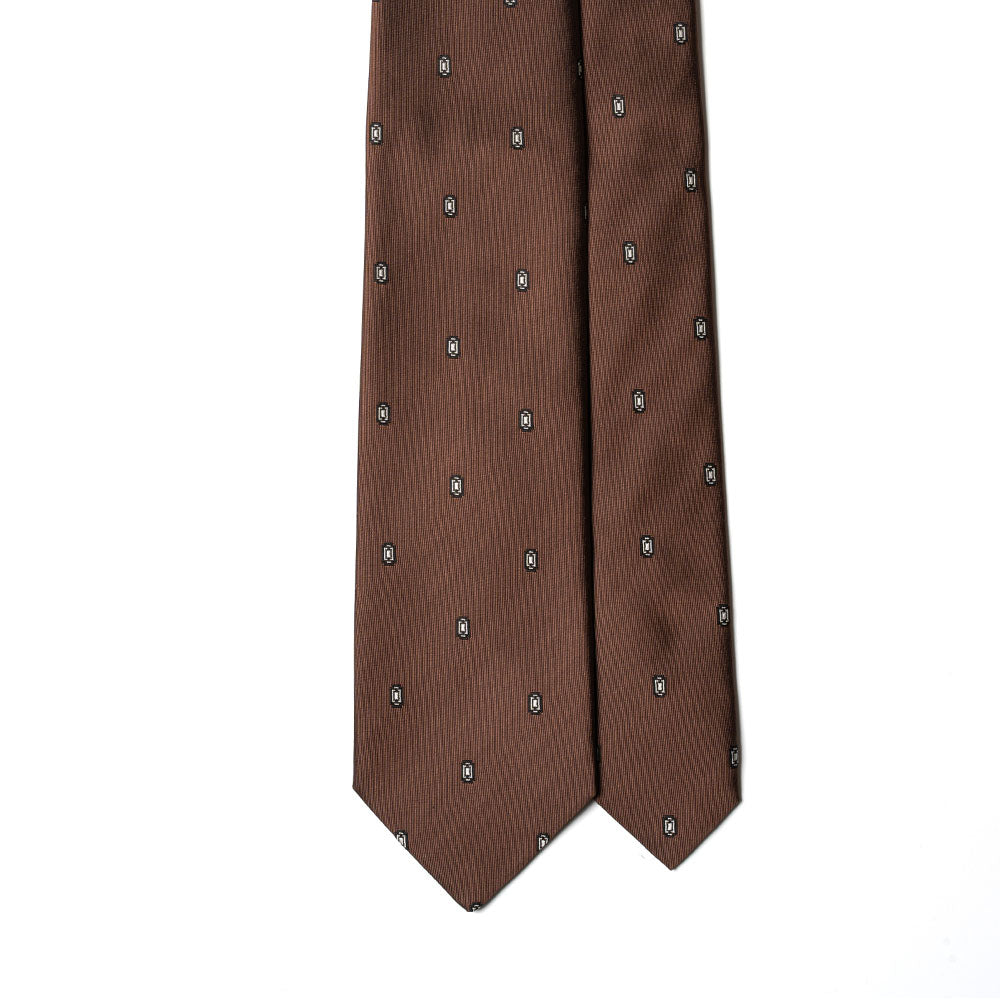 Geometric Medallion Pattern Milk Brown Woven Silk Tie