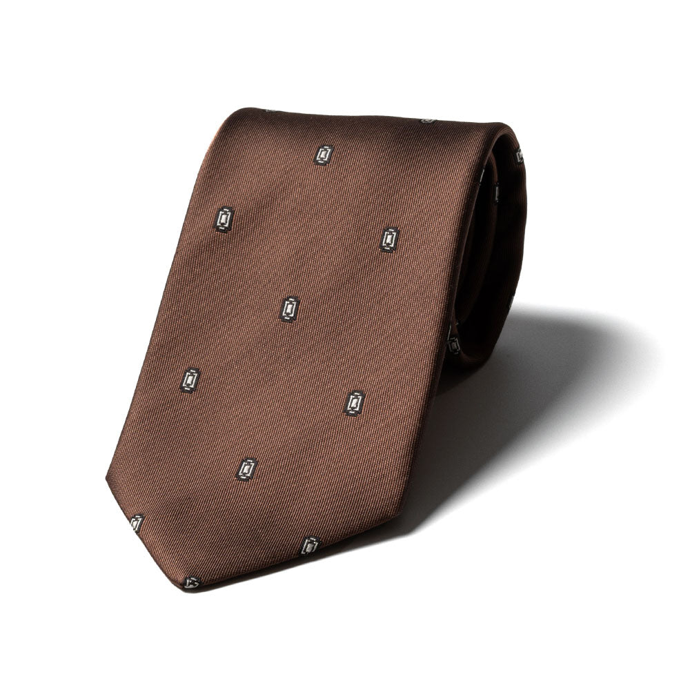 Geometric Medallion Pattern Milk Brown Woven Silk Tie