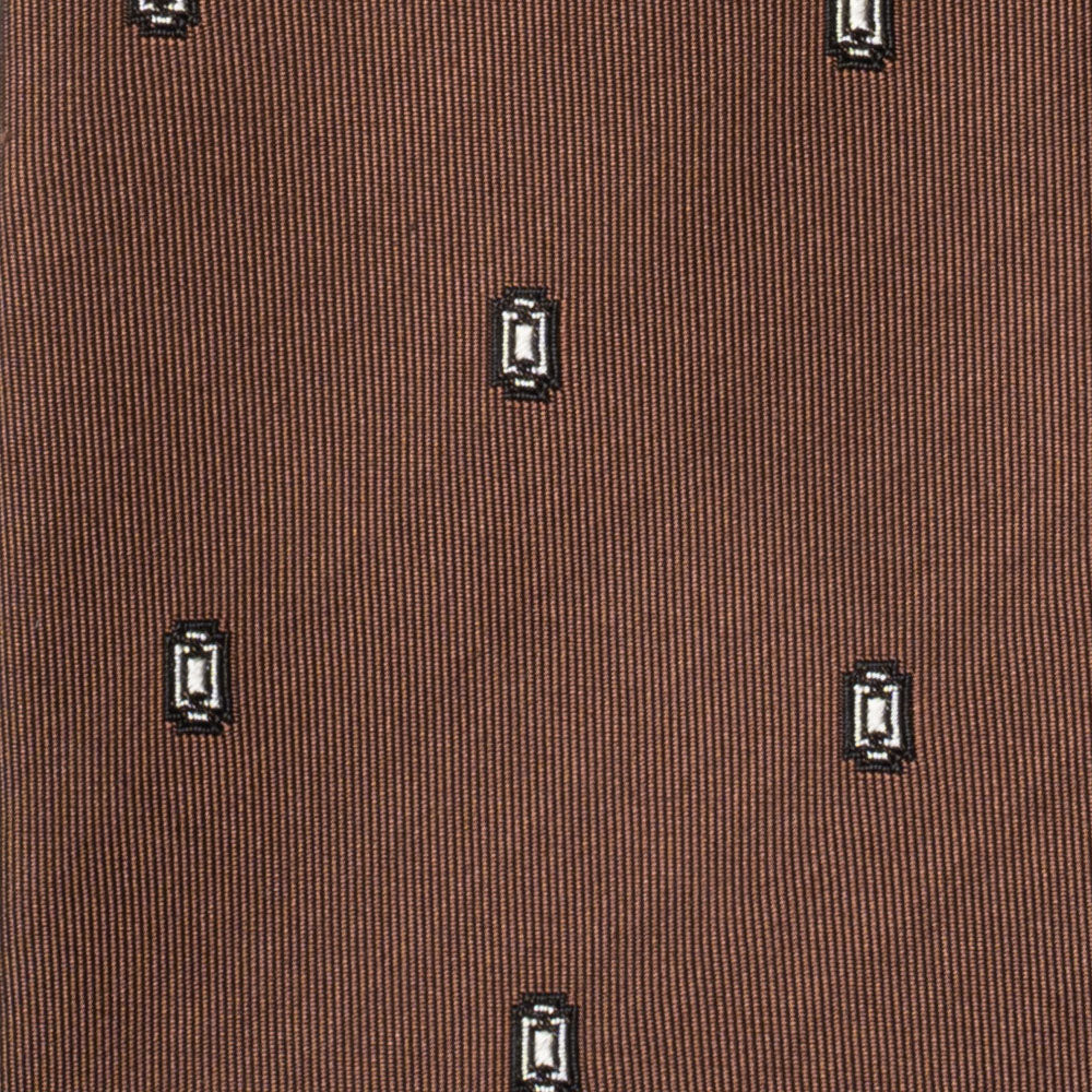 Geometric Medallion Pattern Milk Brown Woven Silk Tie