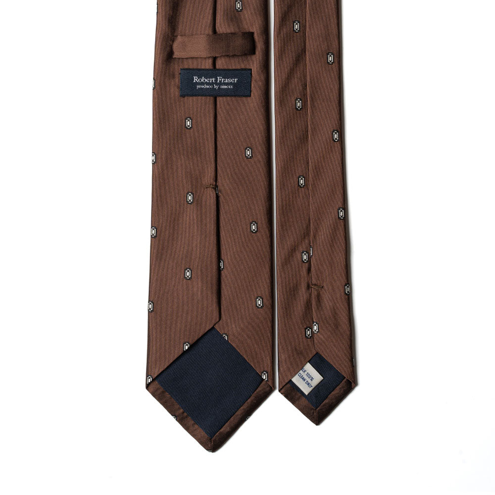 Geometric Medallion Pattern Milk Brown Woven Silk Tie