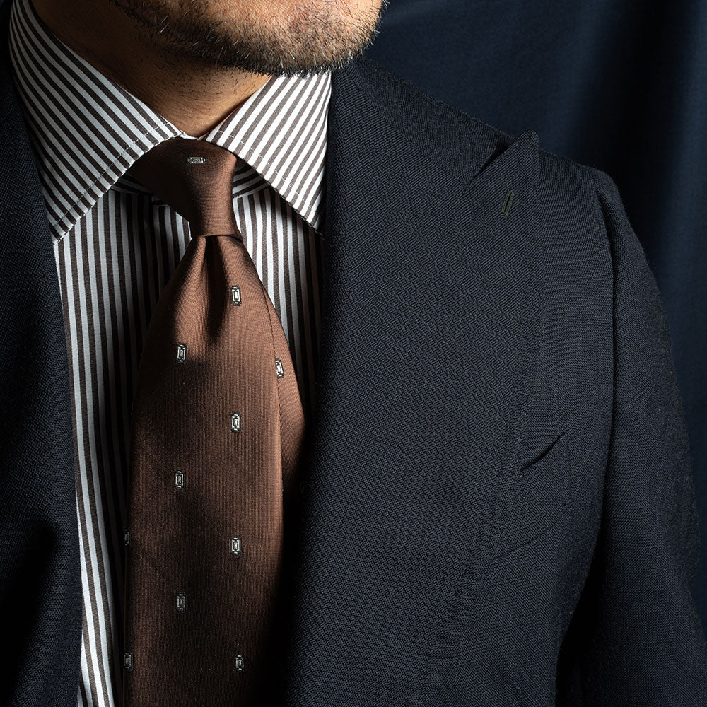 Geometric Medallion Pattern Milk Brown Woven Silk Tie