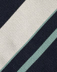 King Twill Stripe Navy, Emerald Blue, and Silver Woven Silk Tie