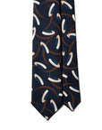 Signature Pattern Dark Navy Sand Brown Printed Silk Tie