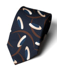 Signature Pattern Dark Navy Sand Brown Printed Silk Tie