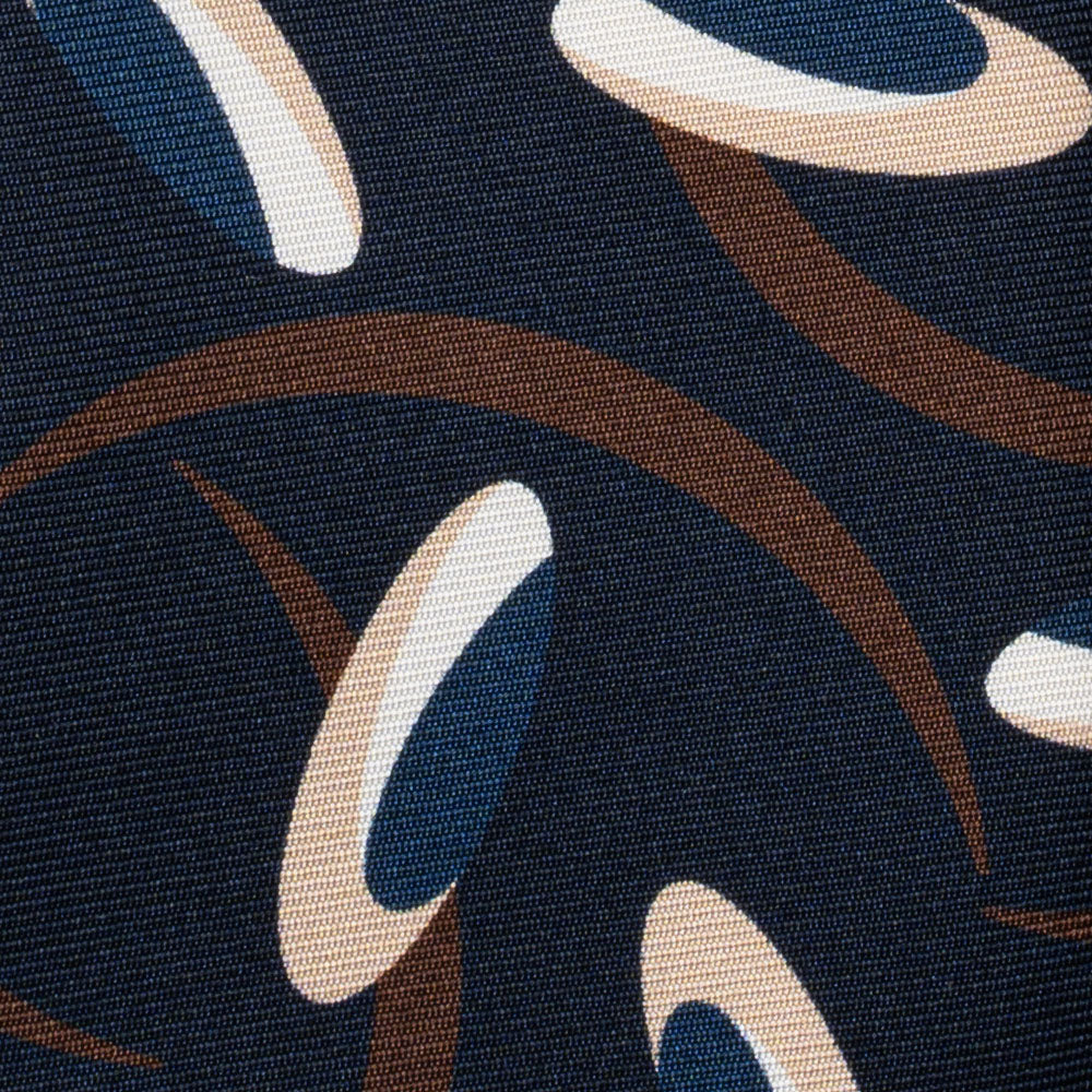 Signature Pattern Dark Navy Sand Brown Printed Silk Tie