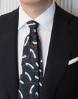Signature Pattern Dark Navy Sand Brown Printed Silk Tie
