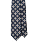 Oriental Medallion Pattern Dark Navy Mint Printed Silk Tie