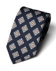 Oriental Medallion Pattern Dark Navy Mint Printed Silk Tie
