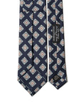 Oriental Medallion Pattern Dark Navy Mint Printed Silk Tie