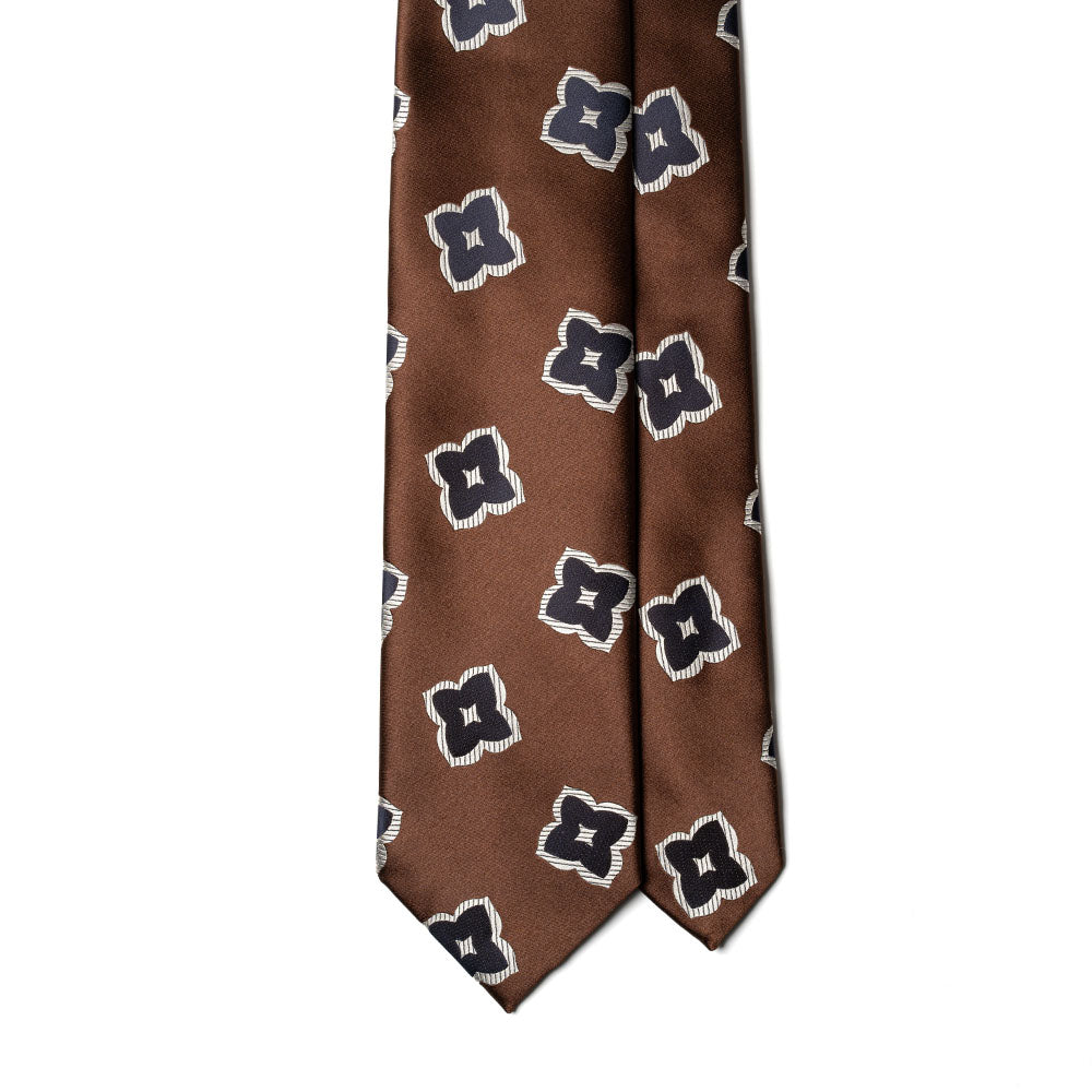 Big Flower Pattern Espresso Brown Woven Silk Tie
