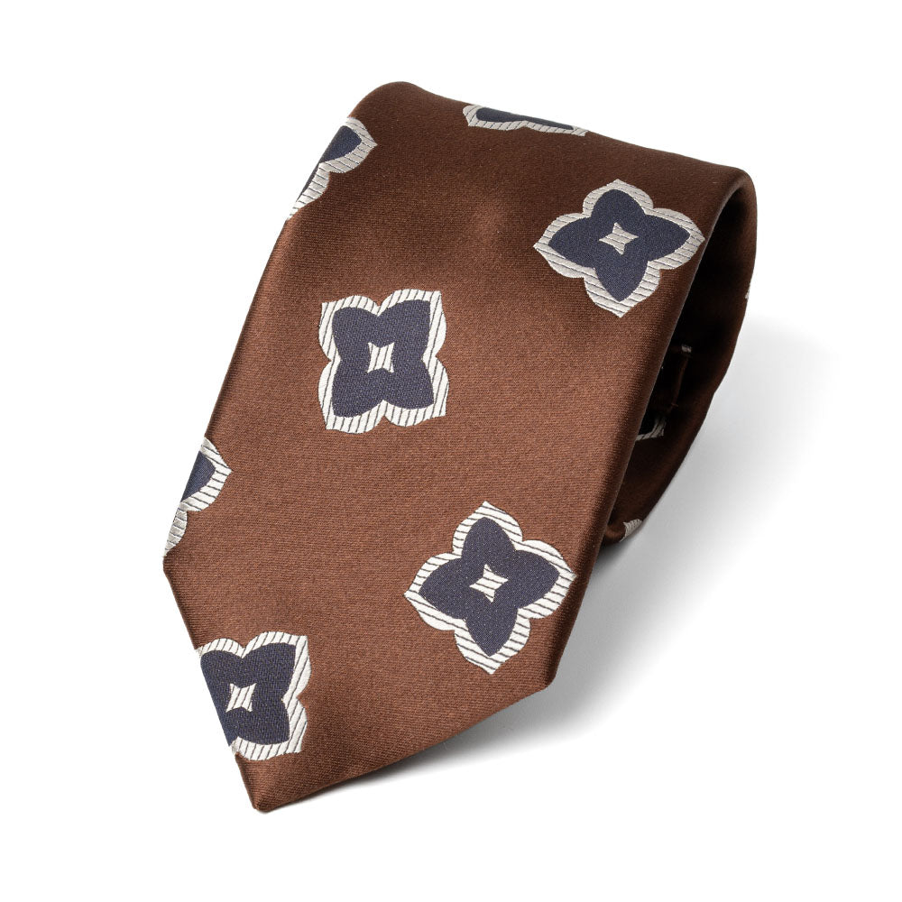 Big Flower Pattern Espresso Brown Woven Silk Tie
