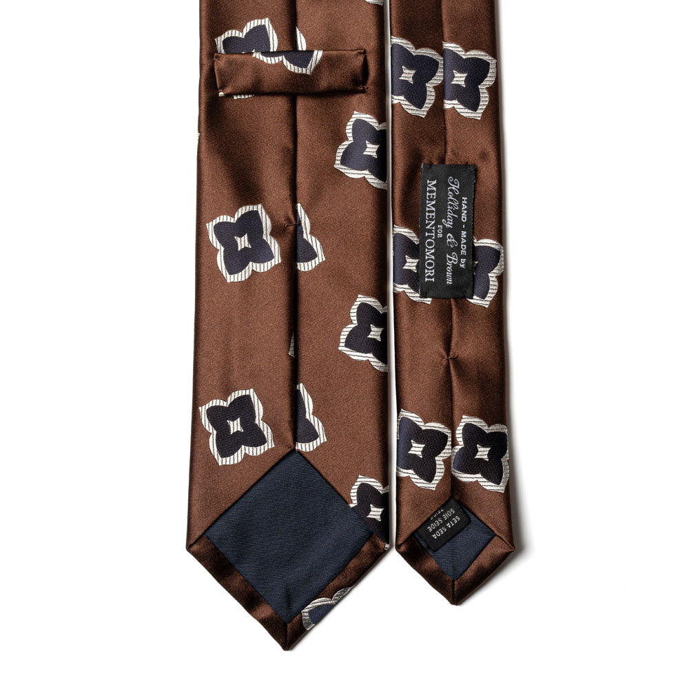Big Flower Pattern Espresso Brown Woven Silk Tie