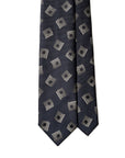 Wave Square Dot Pattern Dark Navy Woven Silk Tie
