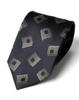 Wave Square Dot Pattern Dark Navy Woven Silk Tie
