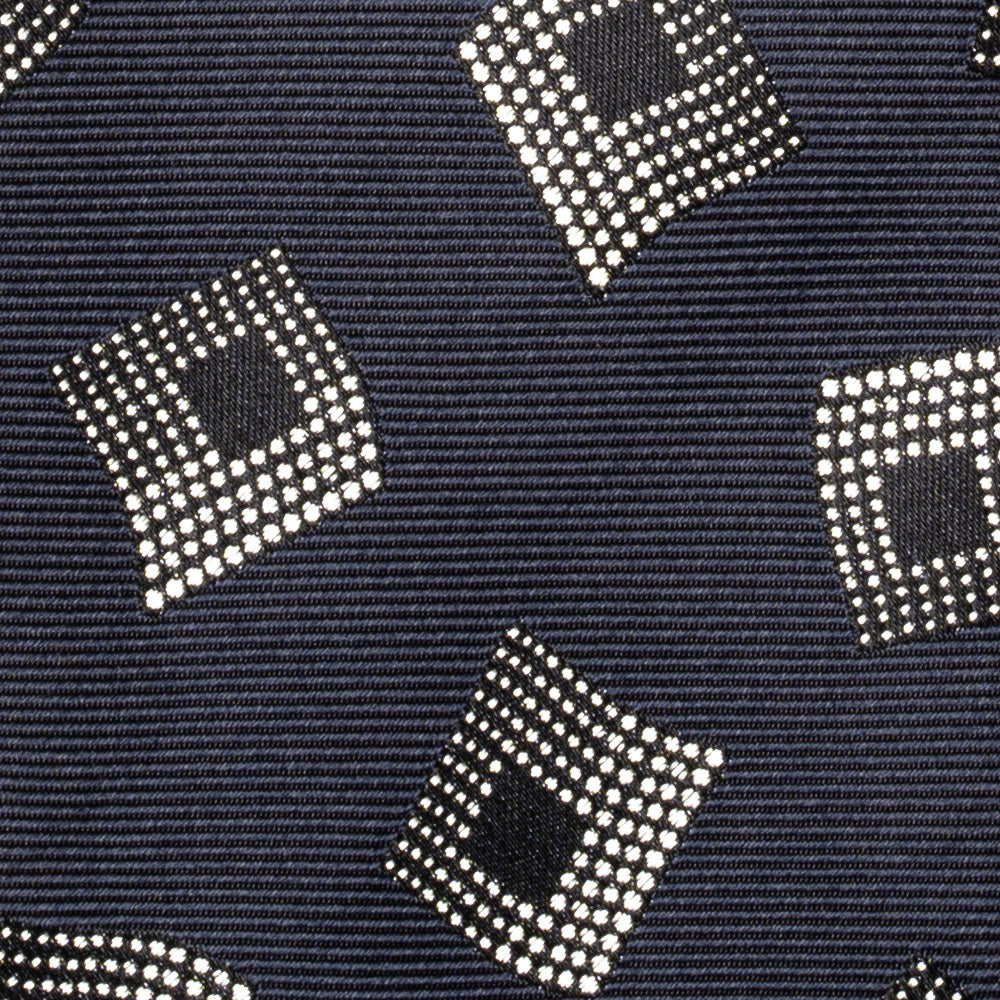 Wave Square Dot Pattern Dark Navy Woven Silk Tie