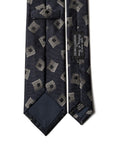Wave Square Dot Pattern Dark Navy Woven Silk Tie