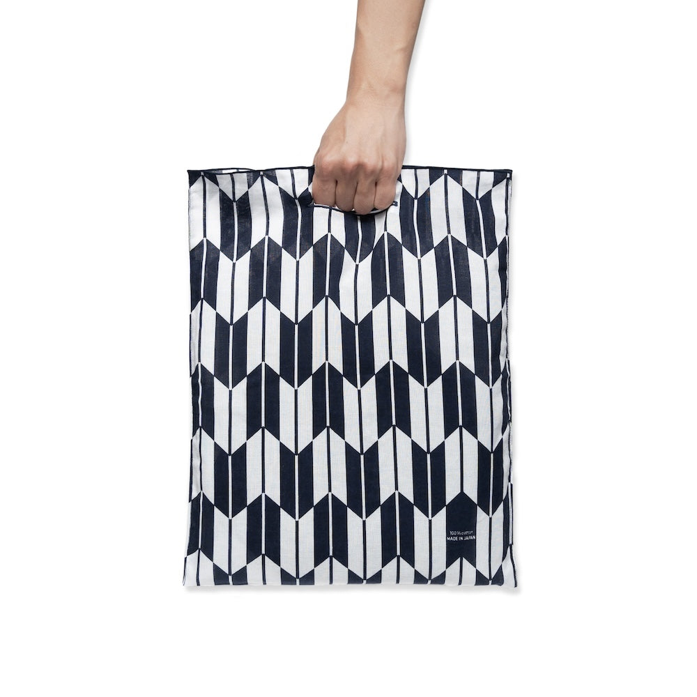 Yagasuri Pattern Navy Cotton Handkerchief Eco Bag
