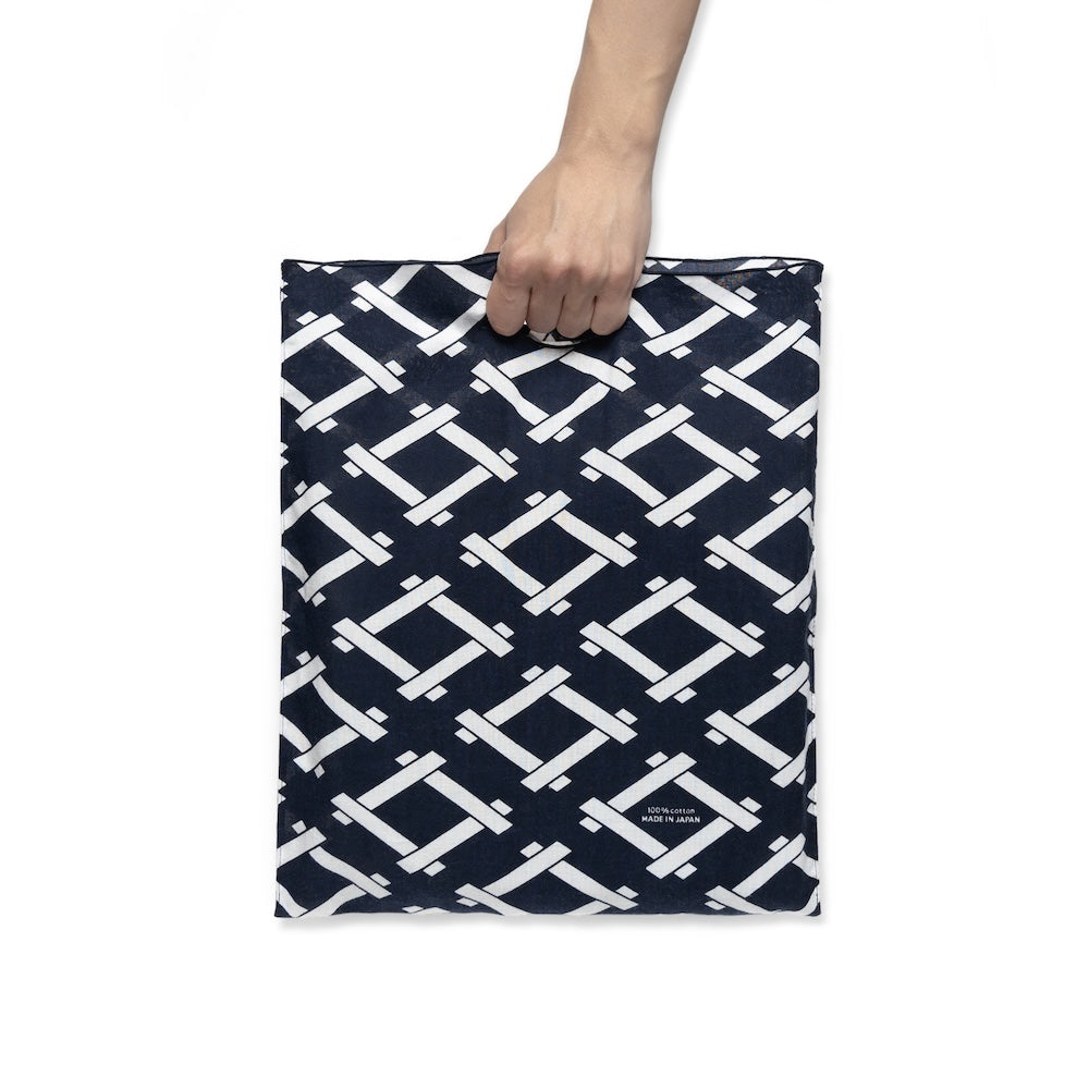 Kagome Pattern Navy Cotton Handkerchief Eco Bag