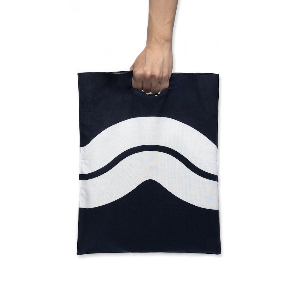 Nami Pattern Navy Cotton Handkerchief Eco Bag