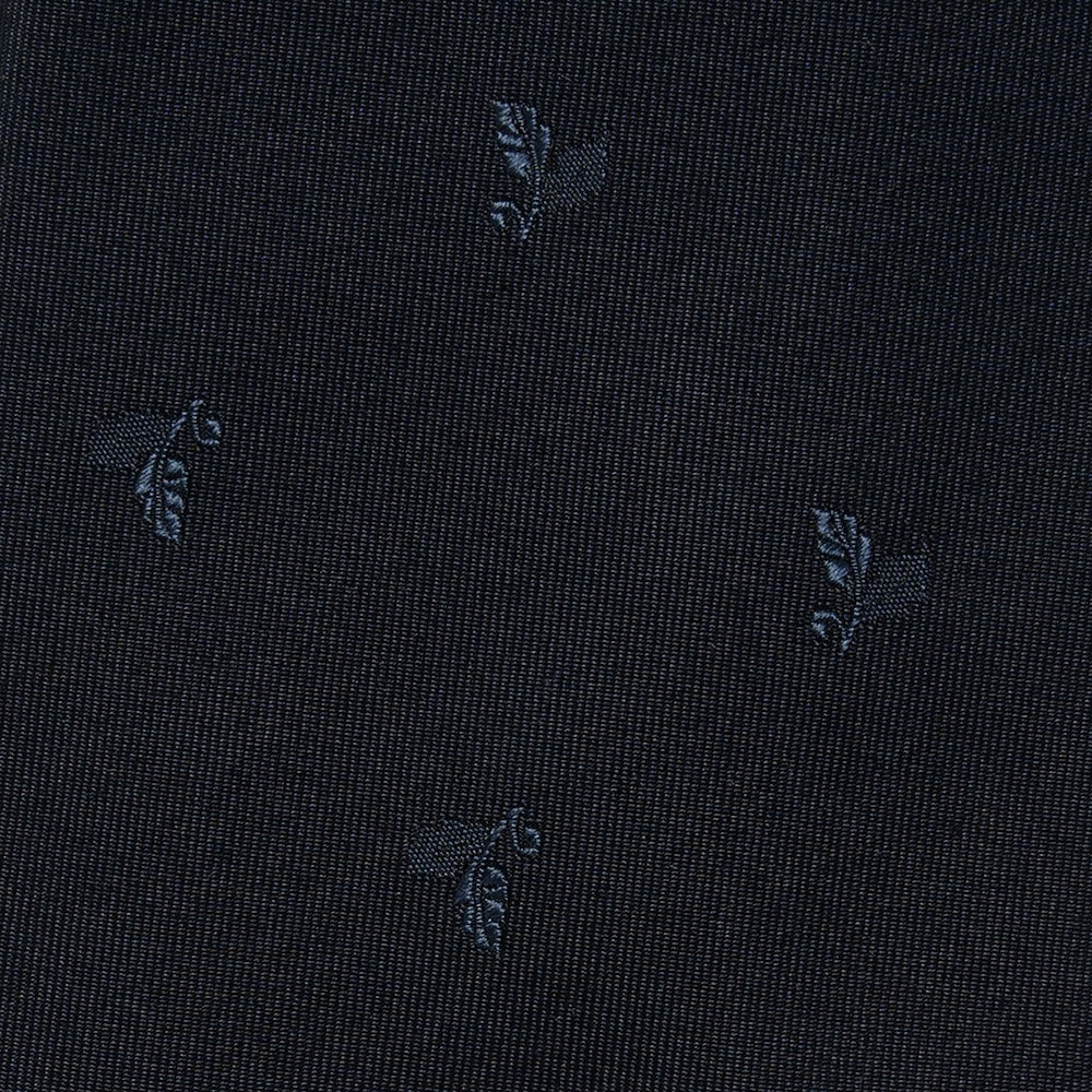 Mini Leaf Motif Pattern Dark Navy Woven Silk Tie