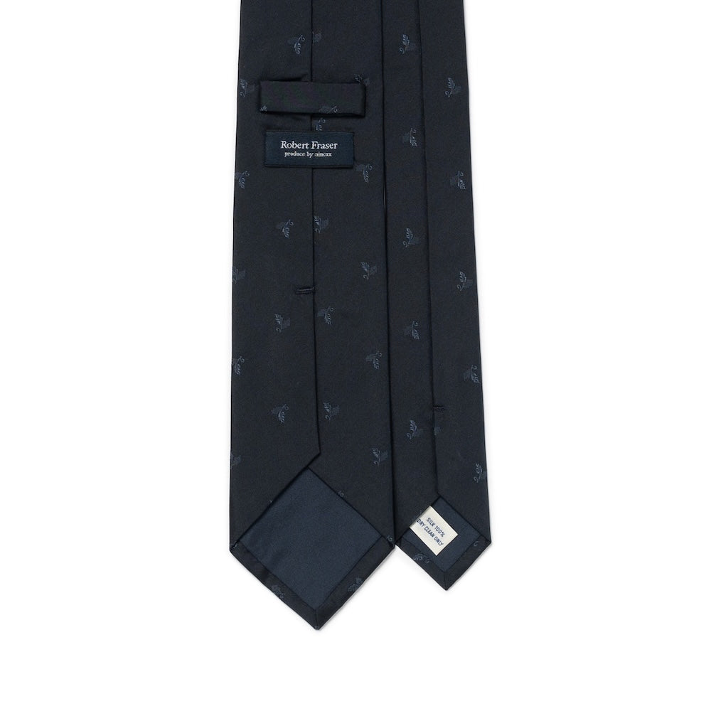 Mini Leaf Motif Pattern Dark Navy Woven Silk Tie