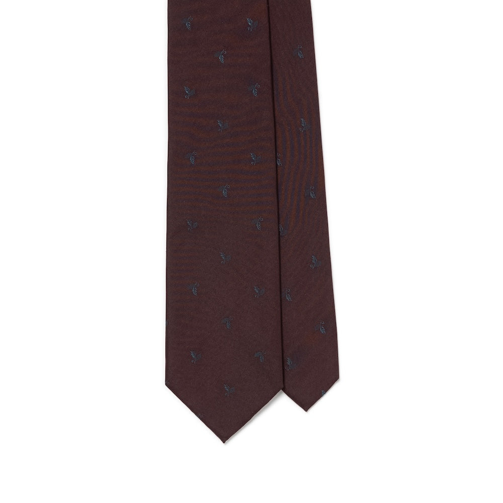 Mini Leaf Motif Pattern Deep Burgundy Woven Silk Tie