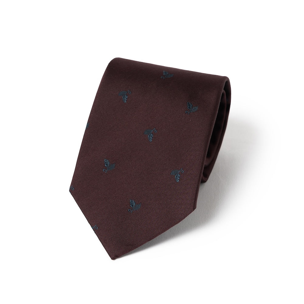 Mini Leaf Motif Pattern Deep Burgundy Woven Silk Tie