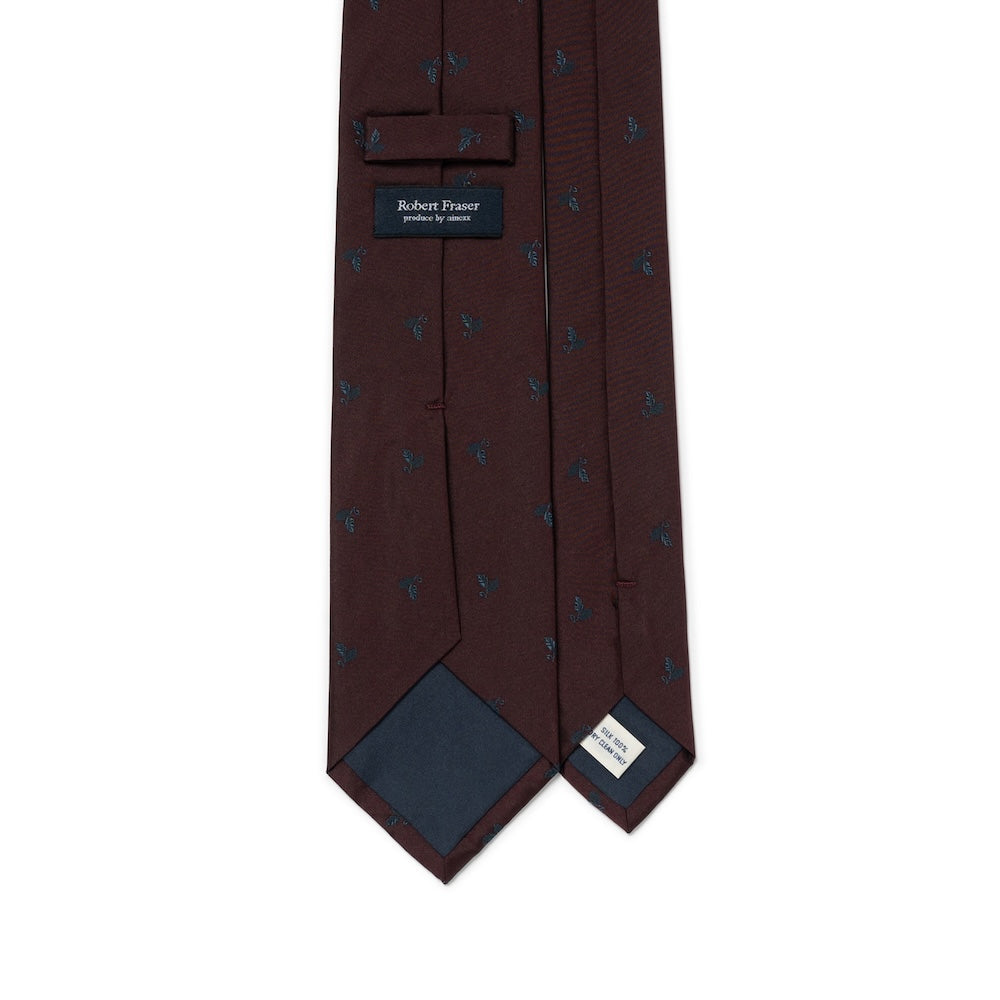 Mini Leaf Motif Pattern Deep Burgundy Woven Silk Tie