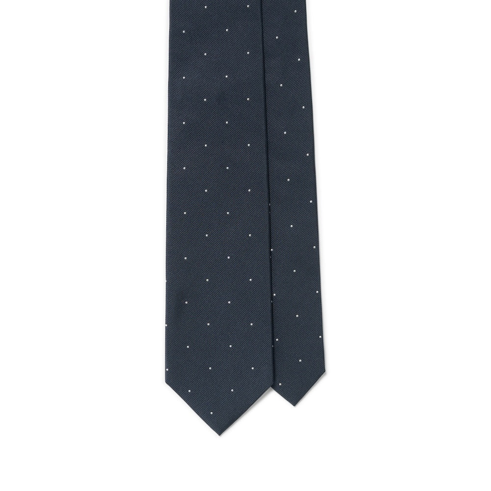 White Small Polka Dot Pattern Blue Grey Woven Silk Tie
